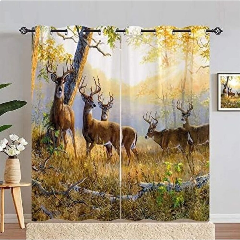 Landscape Curtains with Mountain Lake Forest Print, 2 Panels 42" x 63"